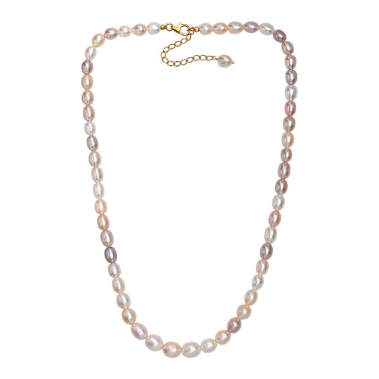 AA Pfirsich-Süßwasser Perle Halskette ca. 45 cm + 5 cm Extender 925 Silber 750 Gelbgold Vermeil