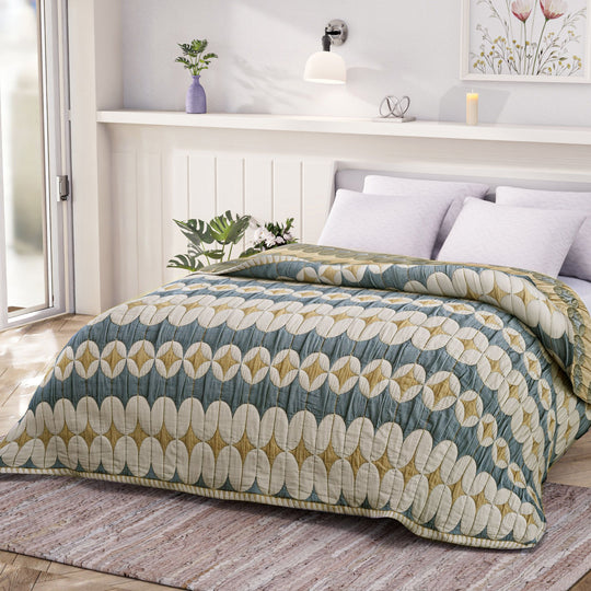 Luxus Jacquard Decke, fein gemustert, 2200 g Poly Füllung, 200 x 230 cm, Weiß Himmelblau