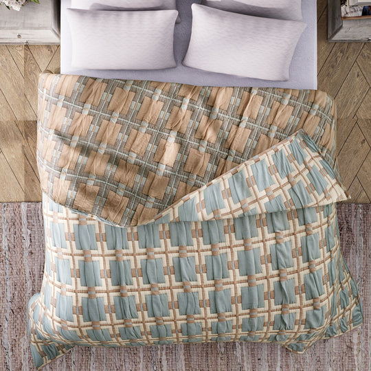 Luxus Jacquard Decke, fein gemustert, 2200 g Poly Füllung, 200 x 230 cm, Weiß Himmelblau