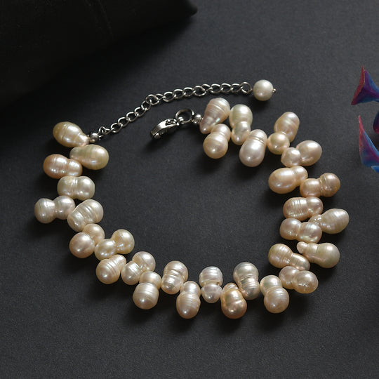 Mehrfarbiges Süßwasserperle Armband, 19+5cm, Edelstahl
