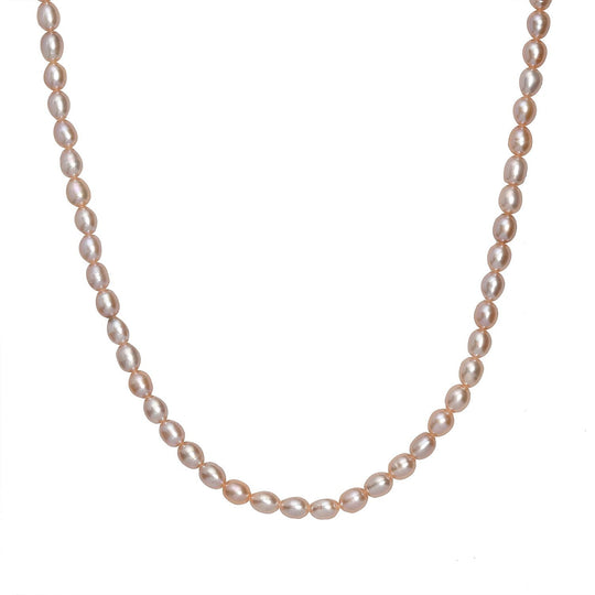 AA Pfirsich-Süßwasser Perle Halskette ca. 45 cm + 5 cm Extender 925 Silber 750 Gelbgold Vermeil