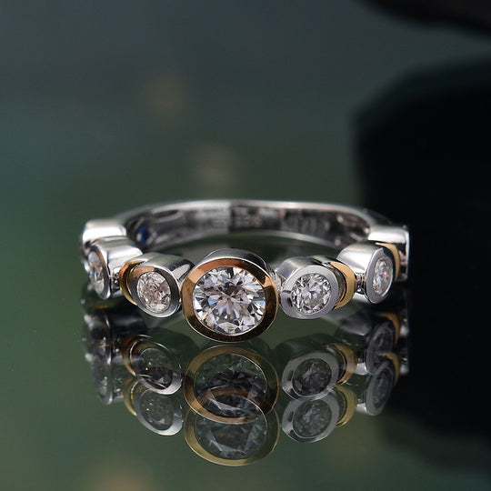 GP Celestial Dream Kollektion - Moissanit Ring 925 Silber Rhodiniert und 750 Gelbgold Vermeil (Größe 17.00) ca. 1.05 ct
