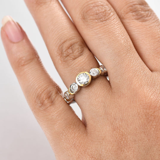 GP Celestial Dream Kollektion - Moissanit Ring 925 Silber Rhodiniert und 750 Gelbgold Vermeil (Größe 17.00) ca. 1.05 ct