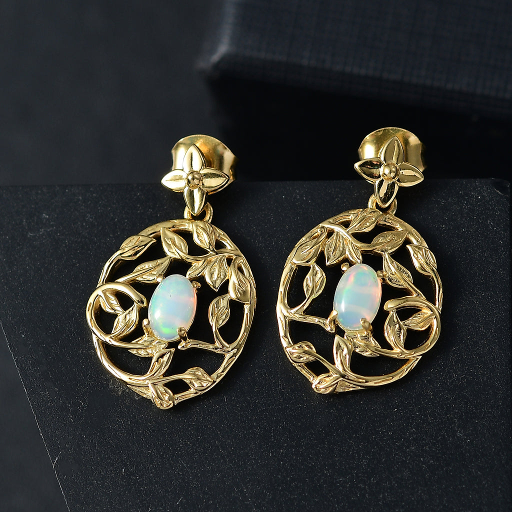 AA Natürlicher, äthiopischer Welo Opal Ohrringe 925 Silber 750 Gelb Vergoldet ca. 0.70 ct