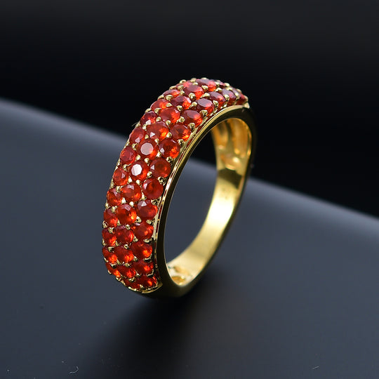 Mexikanischer Kirschfeuer-Opal Ring 925 Silber rhodiniert (Größe 18.00) ca. 1.29 ct
