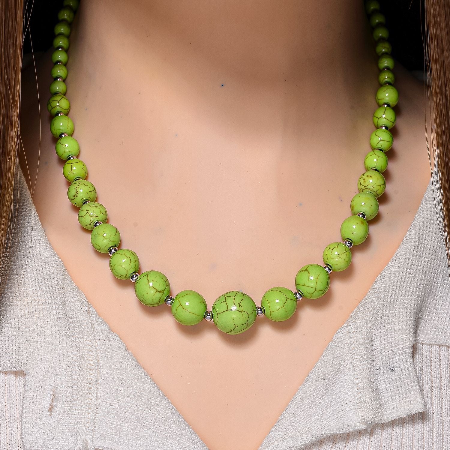 Grüner Howlit Halskette ca. 45 cm+ 5 cm Extender, ca. 160,00 ct.