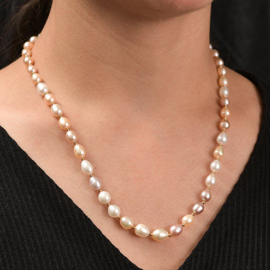 AA mehrfarbige Süßwasser Perle 45+5cm Halskette, 925 Silber 750 Gelbgold Vermeil