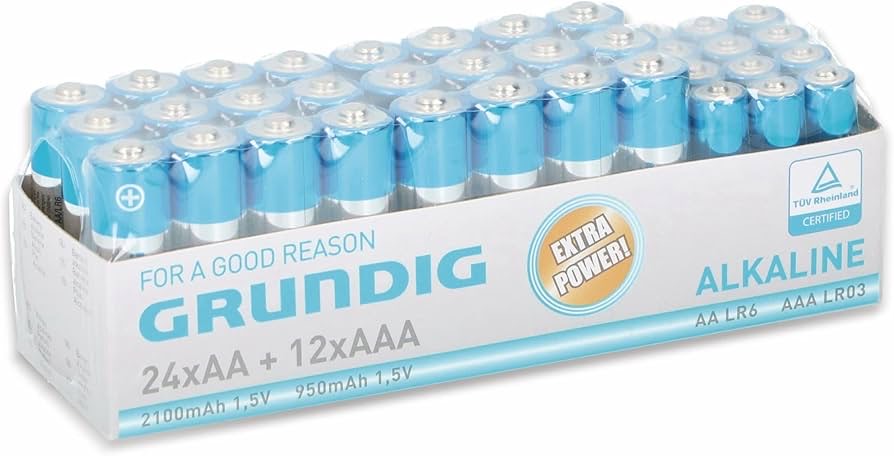 Grundig Alkaline-Batterien, 12x AAA (LR03) und 24x AA (LR6), 36 Stück