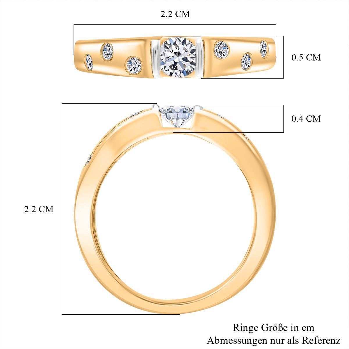 LUXURIANT DIAMOND - Lab Grown Diamant SI-GH SGL zertifiziert Ring 925 Silber Rhodiniert und 750 Gelbgold Vermeil (Größe 19.00) ca. 0.50 ct