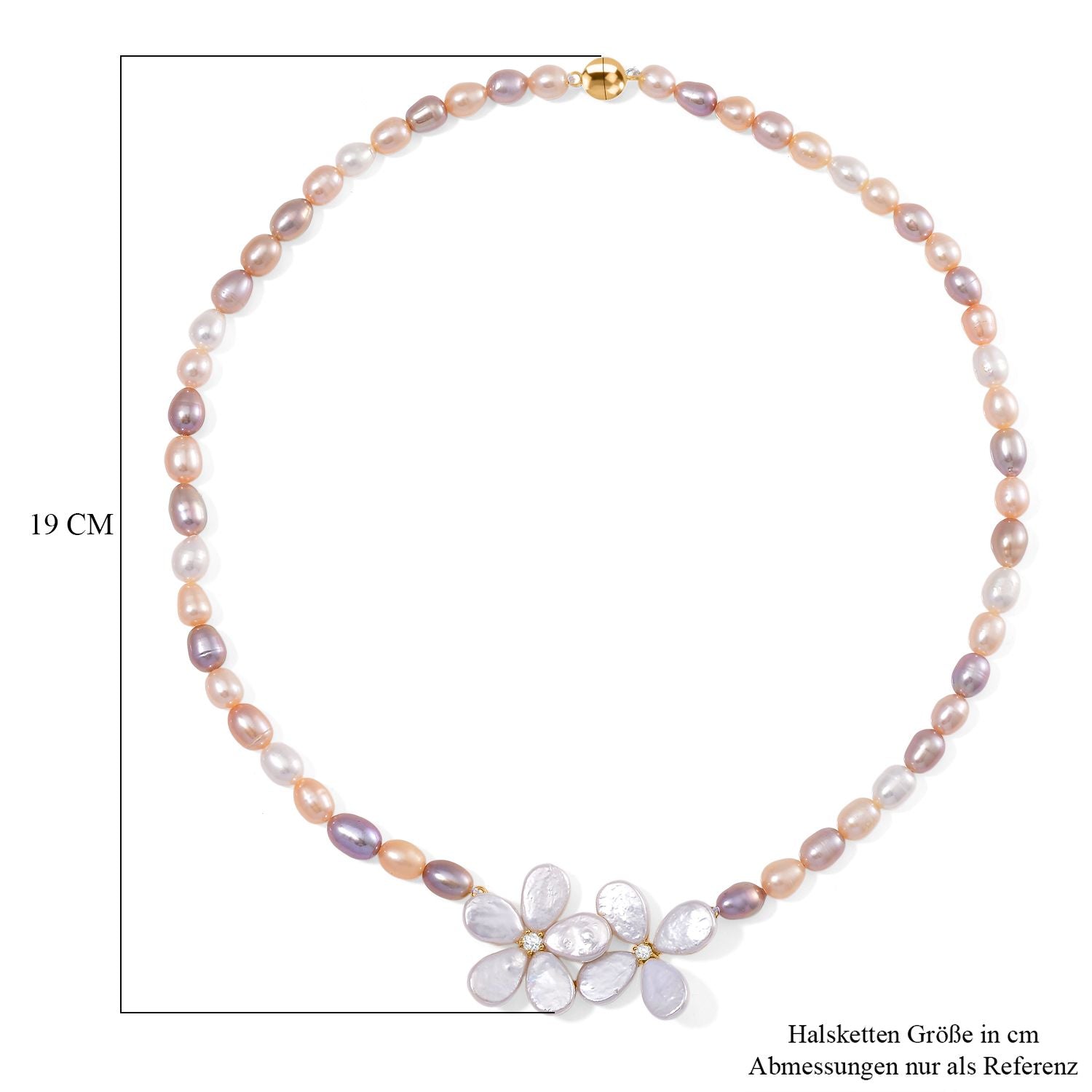 Keshi Perle (12x9 mm), Mehrfarbige Süßwasser Perle (7-8mm) Halskette ca. 50 cm 925 Silber vergoldet 160.30 ct