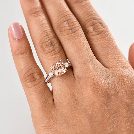 LUXORO AAA Morganit, Weißer Diamant AGI zertifiziert Ring 417 Gold (Größe 19.00) ca. 3.30 ct