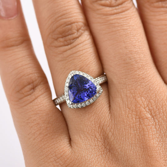 Rhapsody AAAA Tansanit, Weißer Diamant AGI zertifiziert Ring 950 Platin (Größe 16.50) ca. 3.61 ct