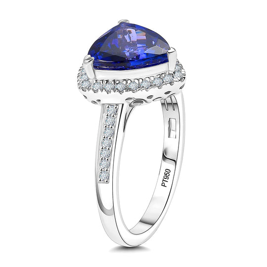 Rhapsody AAAA Tansanit, Weißer Diamant AGI zertifiziert Ring 950 Platin (Größe 16.50) ca. 3.61 ct
