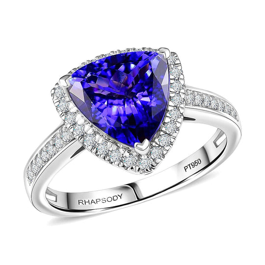 Rhapsody AAAA Tansanit, Weißer Diamant AGI zertifiziert Ring 950 Platin (Größe 16.50) ca. 3.61 ct