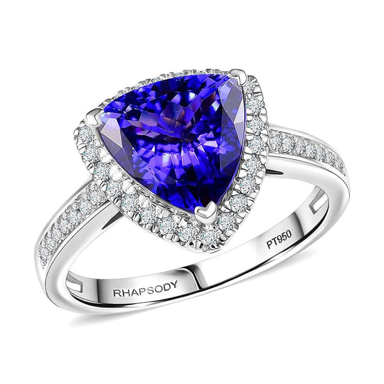 Rhapsody AAAA Tansanit, Weißer Diamant AGI zertifiziert Ring 950 Platin (Größe 20.00) ca. 3.61 ct