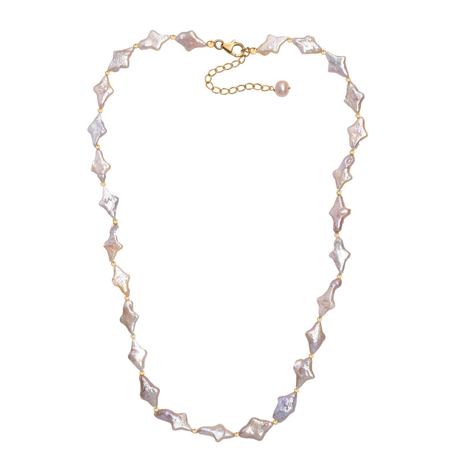 AAA Süßwasser Perle Halskette ca. 45 cm+5 cm Extender, 925 Silber 750 Gelbgold Vermeil