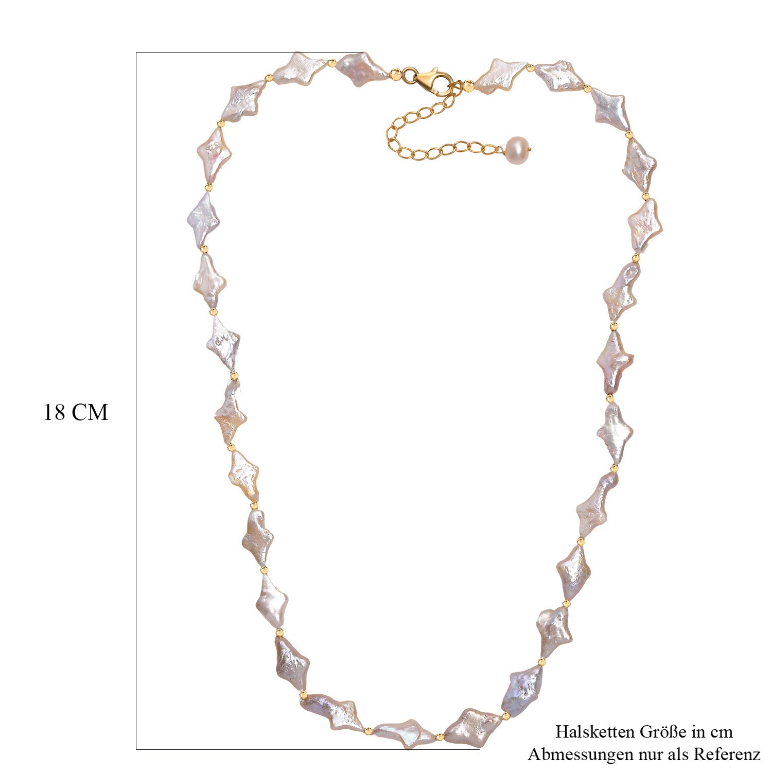 AAA Süßwasser Perle Halskette ca. 45 cm+5 cm Extender, 925 Silber 750 Gelbgold Vermeil