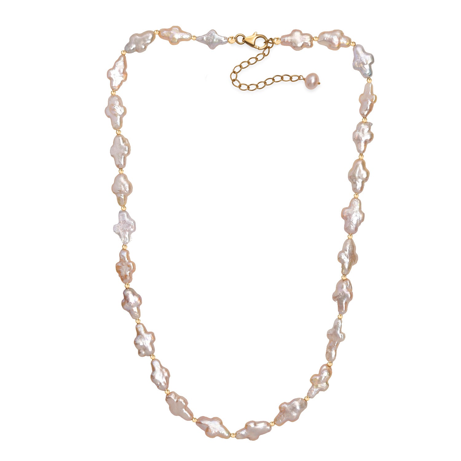AAA Süßwasser Perle Halskette ca. 45 cm+ 5 cm Extender, 925 Silber 750 Gelbgold Vermeil