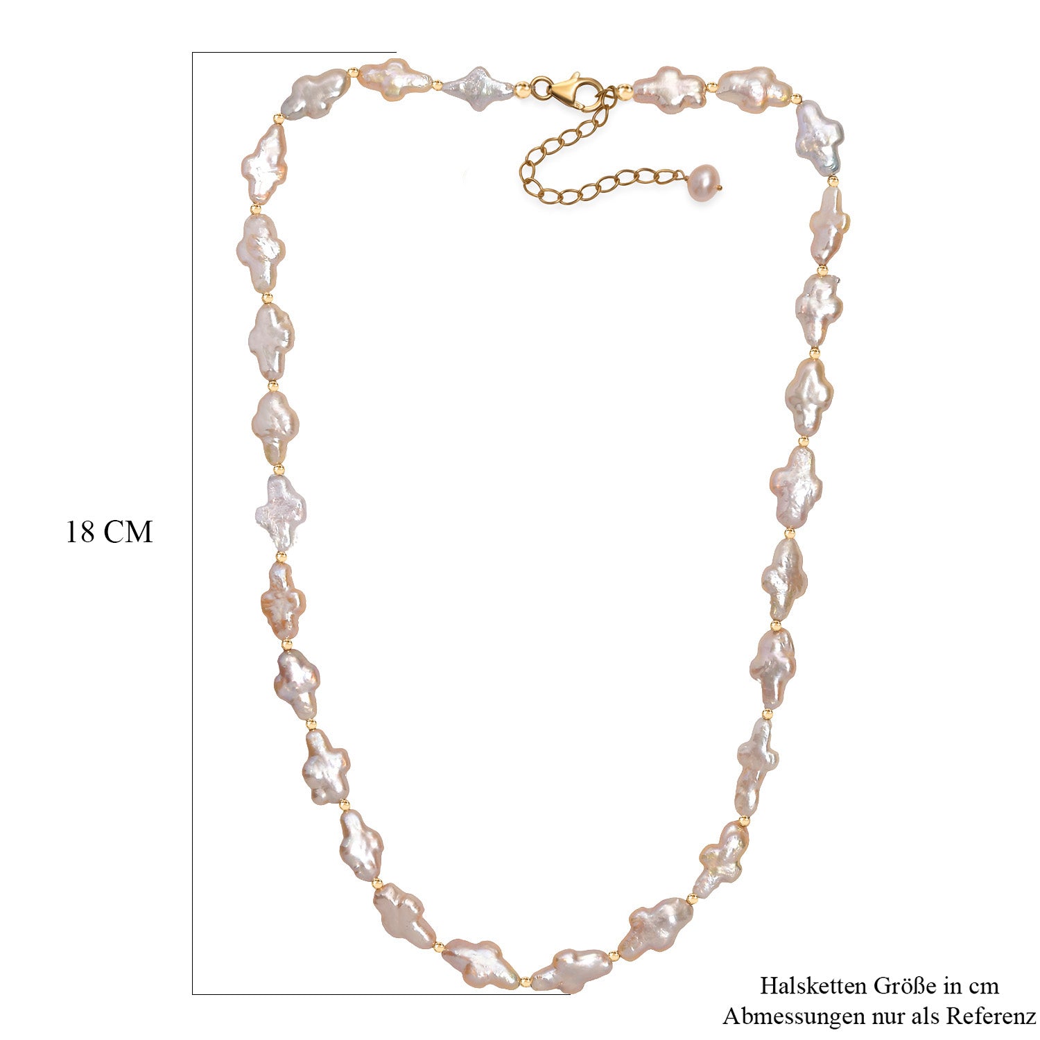 AAA Süßwasser Perle 45+5cm Halskette, 925 Silber 750 Gelbgold Vermeil