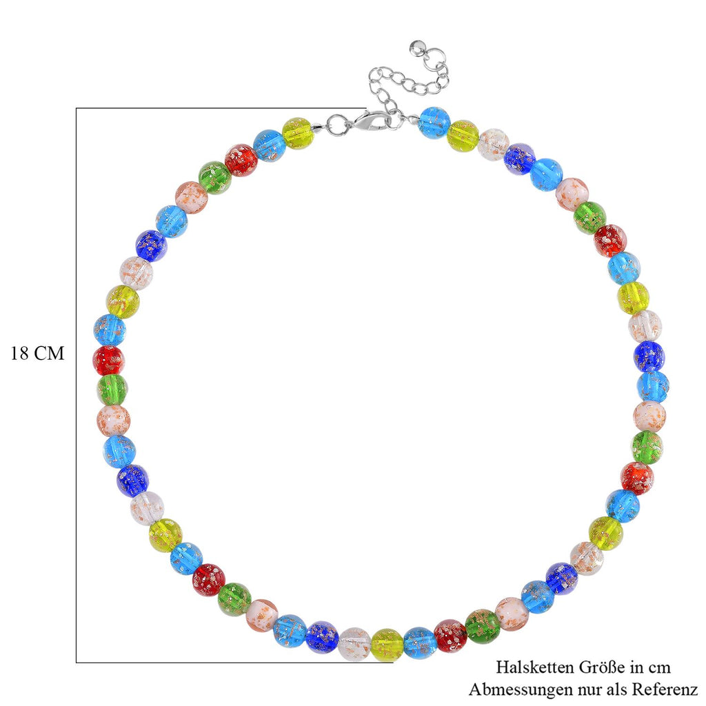 Mehrfarbiges Murano-Stil Glas Halskette ca. 50 cm+ 5 cm Extender, Standard