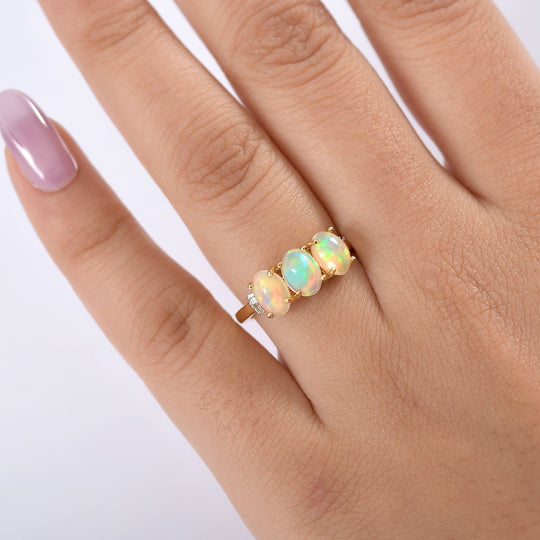 AA Natürlicher, äthiopischer Welo Opal, Weißer Diamant Ring 925 Silber 750 Gelbgold Vermeil (Größe 21.00) ca. 1,63 ct