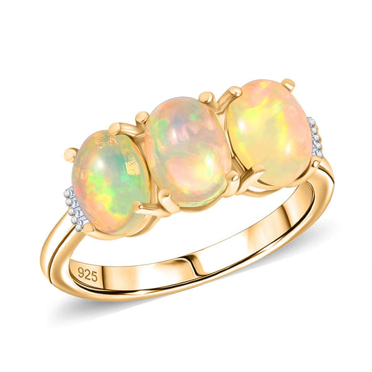 AA Natürlicher, äthiopischer Welo Opal, Weißer Diamant Ring 925 Silber 750 Gelbgold Vermeil (Größe 21.00) ca. 1,63 ct