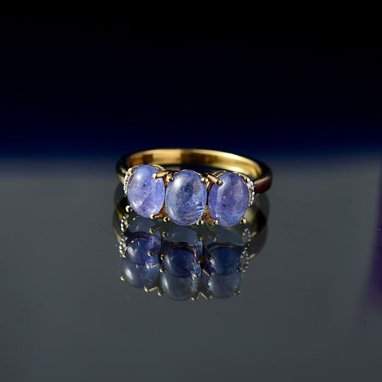 AA Tansanit, Weißer Diamant Ring 925 Silber 750 Gelbgold Vermeil (Größe 20.00) ca. 3,31 ct