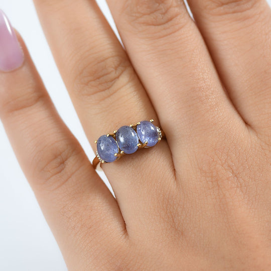 AA Tansanit, Weißer Diamant Ring 925 Silber 750 Gelbgold Vermeil (Größe 20.00) ca. 3,31 ct