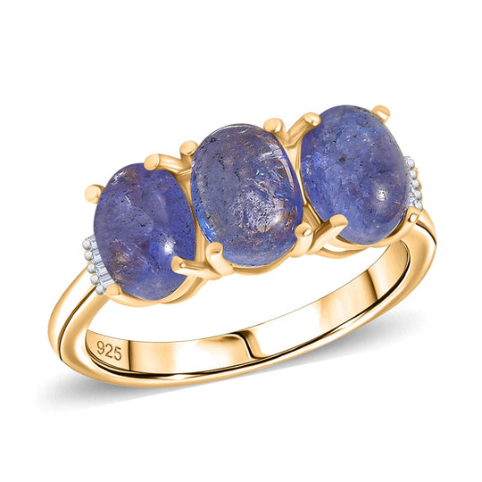 AA Tansanit, Weißer Diamant Ring 925 Silber 750 Gelbgold Vermeil (Größe 20.00) ca. 3,31 ct