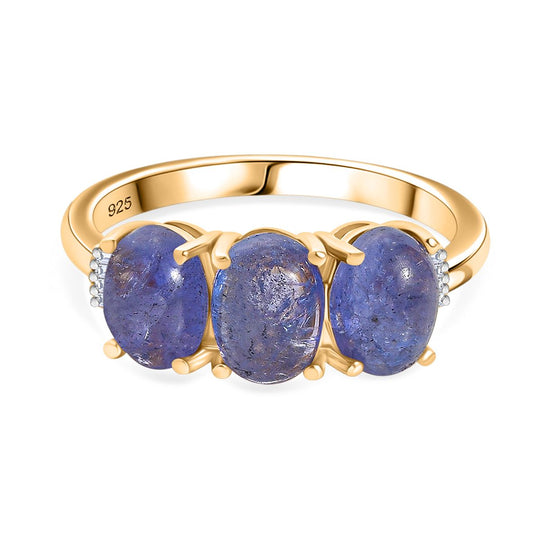 AA Tansanit, Weißer Diamant Ring 925 Silber 750 Gelbgold Vermeil (Größe 20.00) ca. 3,31 ct
