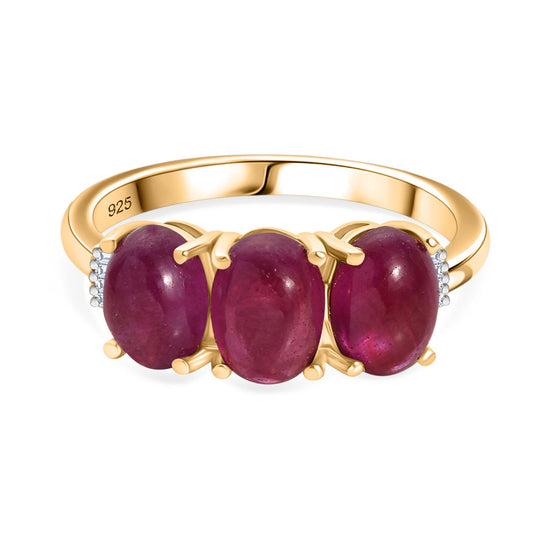 AA Afrikanischer Rubin (Fissure gefüllt), Weißer Diamant Ring 925 Silber 750 Gelbgold Vermeil (Größe 19.00) ca. 4,24 ct