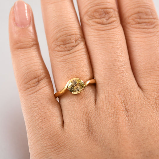 AA Natürlicher goldener Tansanit Ring 925 Silber 750 Gelbgold Vermeil (Größe 17.00) ca. 1,05 ct