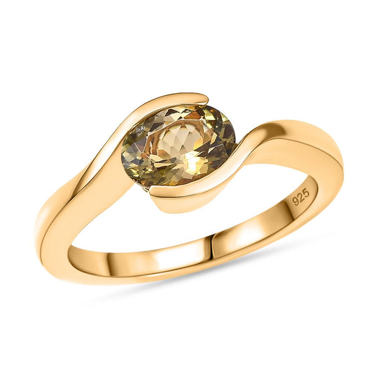 AA Natürlicher goldener Tansanit Ring 925 Silber 750 Gelbgold Vermeil (Größe 17.00) ca. 1,05 ct