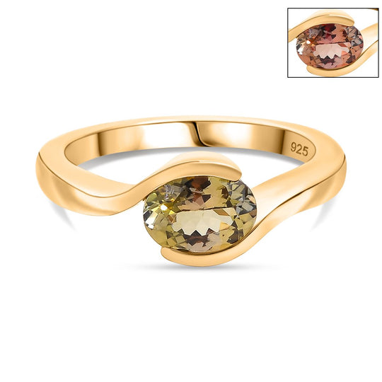 AA Natürlicher goldener Tansanit Ring 925 Silber 750 Gelbgold Vermeil (Größe 17.00) ca. 1,05 ct