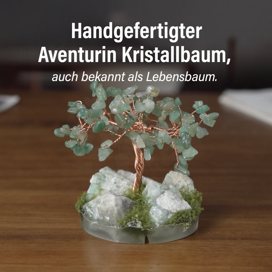 Handgefertigter Lebensbaum aus Rosenquarz Heilsteinen, Glücksbaum mit Naturkristallen und Kupferdraht, ca. 12 x 12 cm