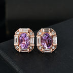 Zeitlose Art Kollektion - AA Rose De France Amethyst, Weißer Zirkon Ohrringe 925 Silber 750 rosévergoldet ca. 3.46 ct