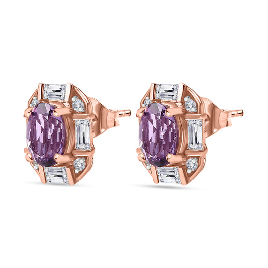Zeitlose Art Kollektion - AA Rose De France Amethyst, Weißer Zirkon Ohrringe 925 Silber 750 rosévergoldet ca. 3.46 ct