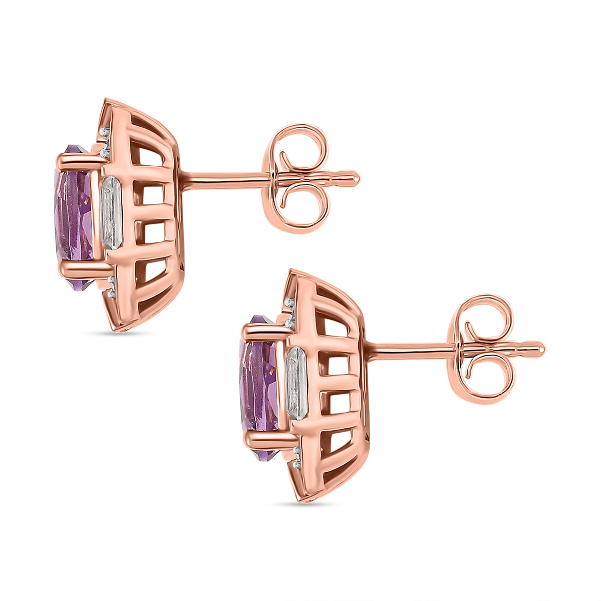 Zeitlose Art Kollektion - AA Rose De France Amethyst, Weißer Zirkon Ohrringe 925 Silber 750 rosévergoldet ca. 3.46 ct