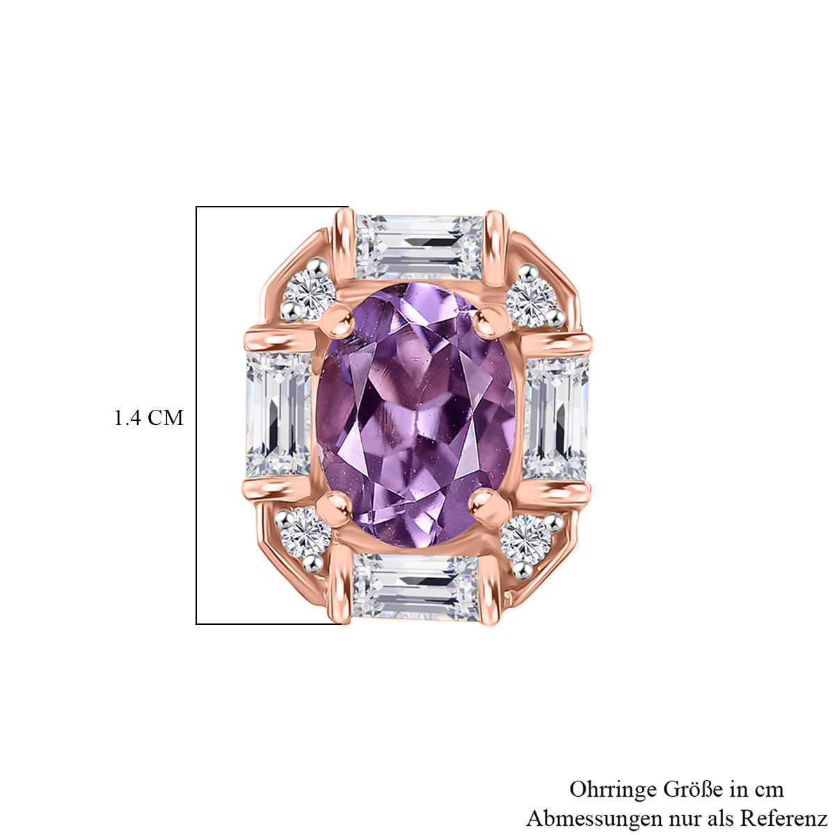 Zeitlose Art Kollektion - AA Rose De France Amethyst, Weißer Zirkon Ohrringe 925 Silber 750 rosévergoldet ca. 3.46 ct