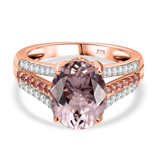 AAA Rosa Morganit, Padparadscha Saphir, Weißer Diamant Ring 375 Gold (Größe 20.00) ca. 3.96 ct