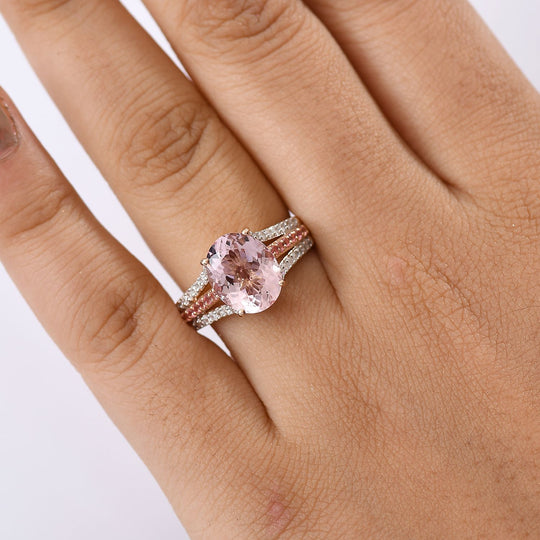 AAA Rosa Morganit, Padparadscha Saphir, Weißer Diamant Ring 375 Gold (Größe 20.00) ca. 3.96 ct