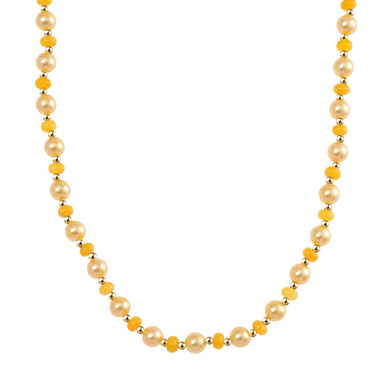Goldene Muschelkernperle (7-9 mm) und gelbe Achat Halskette, 45+5cm, Legierung vergoldet