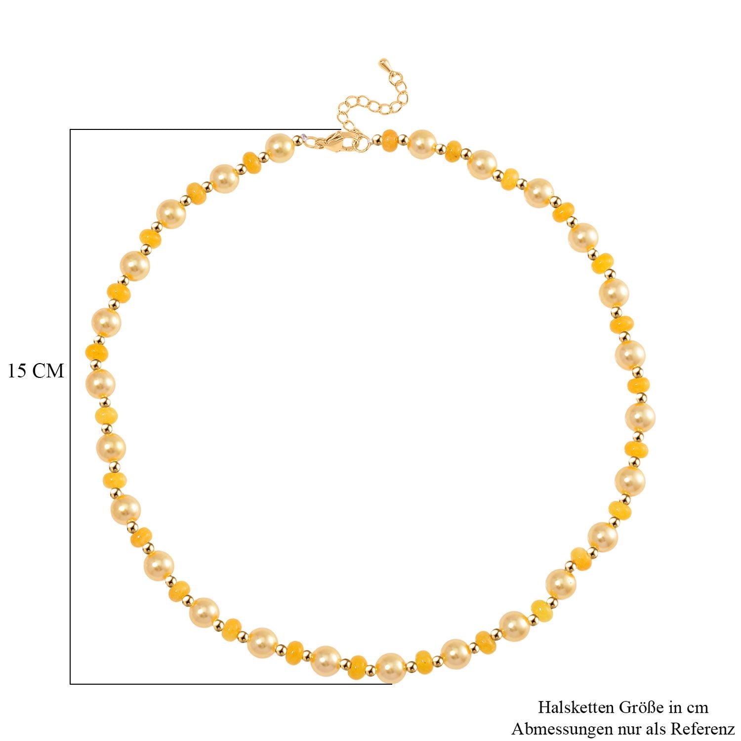 Goldene Muschelkernperle (7-9 mm), Gelber Achat Halskette ca. 45 cm+ 5 cm Extender, vergoldet