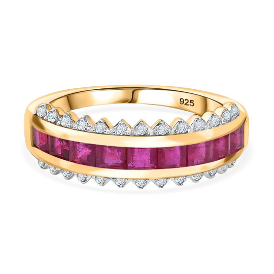 Königliche Eleganz - Afrikanischer Rubin (Fissure gefüllt), Moissanit Ring, 925 Silber 750 Gelbgold Vermeil (Größe 18.00) ca. 2.65 ct