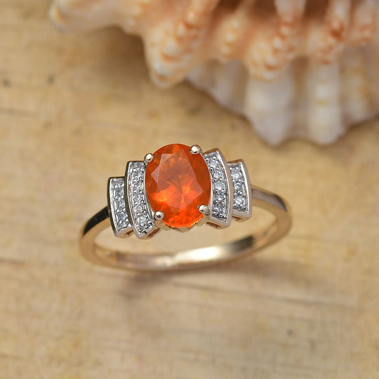 AAA Blaze Feueropal, Lab Grown Diamant SI/GH Ring 375 Gold (Größe 19.00) ca. 1.00 ct