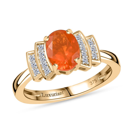 AAA Blaze Feueropal, Lab Grown Diamant SI/GH Ring 375 Gold (Größe 19.00) ca. 1.00 ct