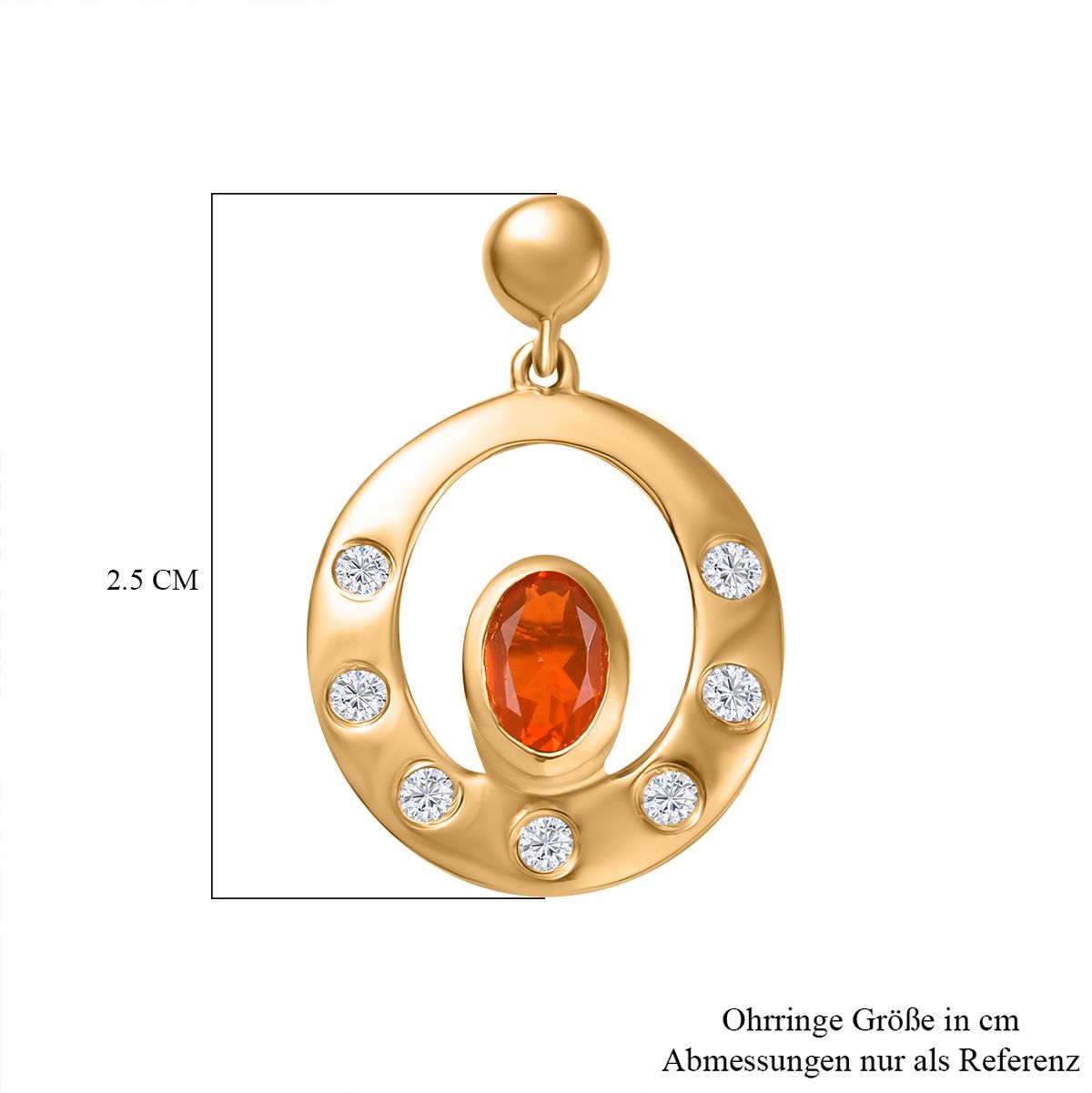 AAA Blaze-Feueropal, Weißer Zirkon Ohrringe 925 Silber 750 Gelbgold Vermeil ca. 0,97 ct.