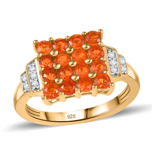 Blaze Feuer Opal, Weißer Zirkon Ring 925 Silber 750 Gelbgold Vermeil (Größe 19.00) ca. 0.92 ct