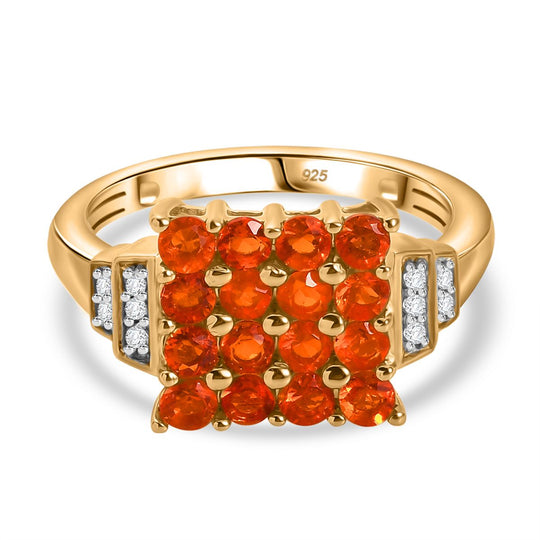 Blaze Feuer Opal, Weißer Zirkon Ring 925 Silber 750 Gelbgold Vermeil (Größe 19.00) ca. 0.92 ct