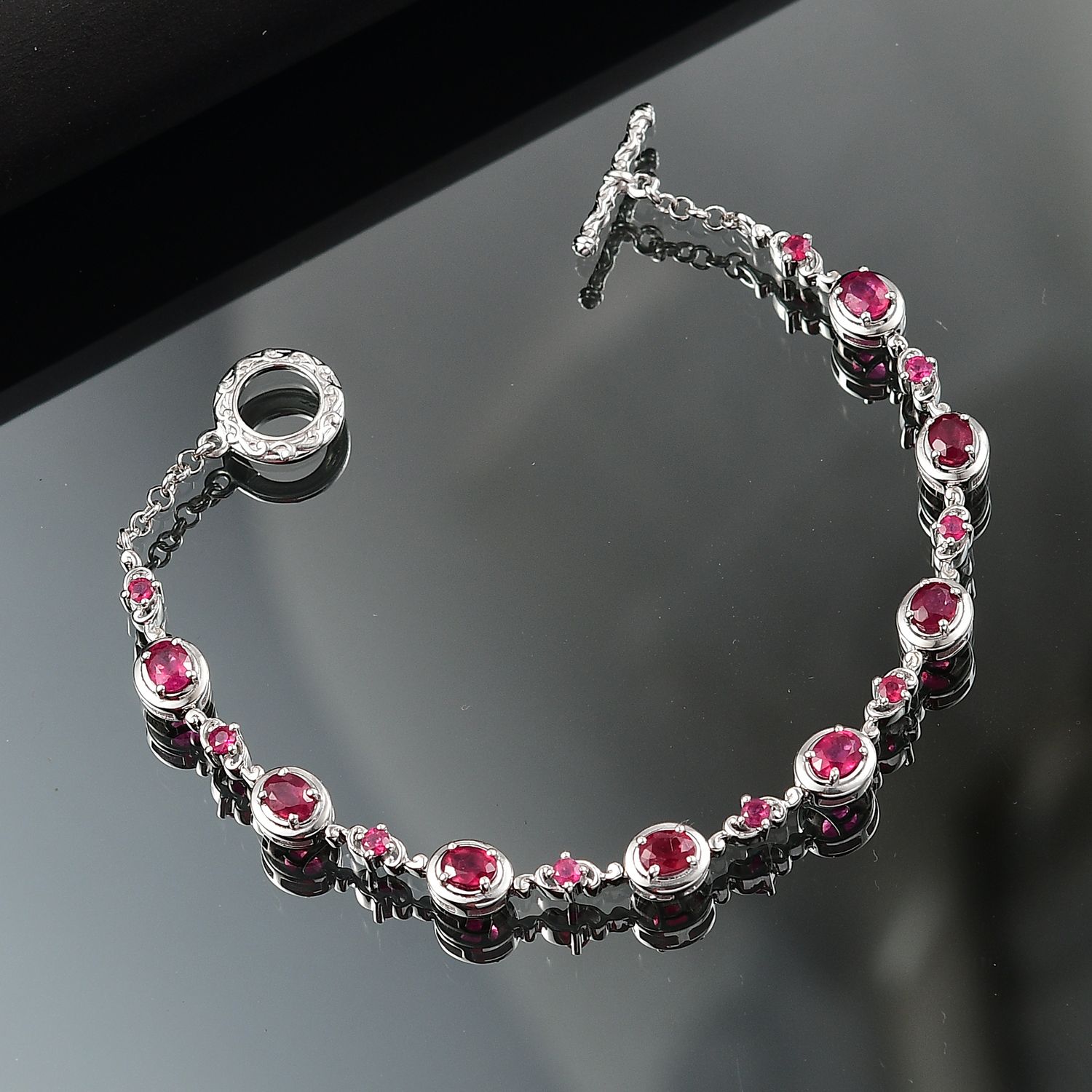 Afrikanischer Rubin (Fissure gefüllt) Armband ca. 19 cm 925 Silber rhodiniert ca. 5,07 ct.